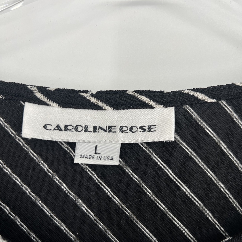 Caroline Rose Top Womens Large Black White Stripe Classic 3/4 Sleeve Stretch - Picture 3 of 7